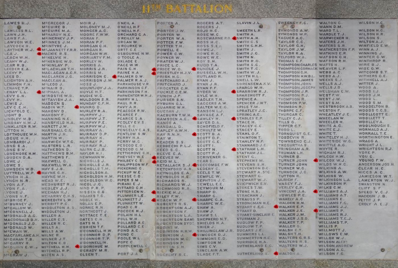 11th Battalion KIA's 25 April 1915 Panel 2 - State War Memorial Crypt, Kings Park, Perth Western Australia