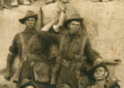 Patrick George GREEN (on right) with his mate James Joseph RYAN - both from Broomehill, Western Australia